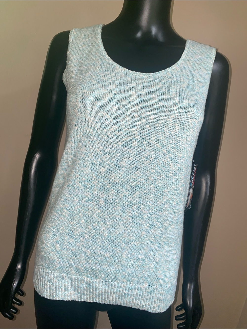 Vintage Lauren Knitwear Light Blue Marled Knit Tank Top NWTs